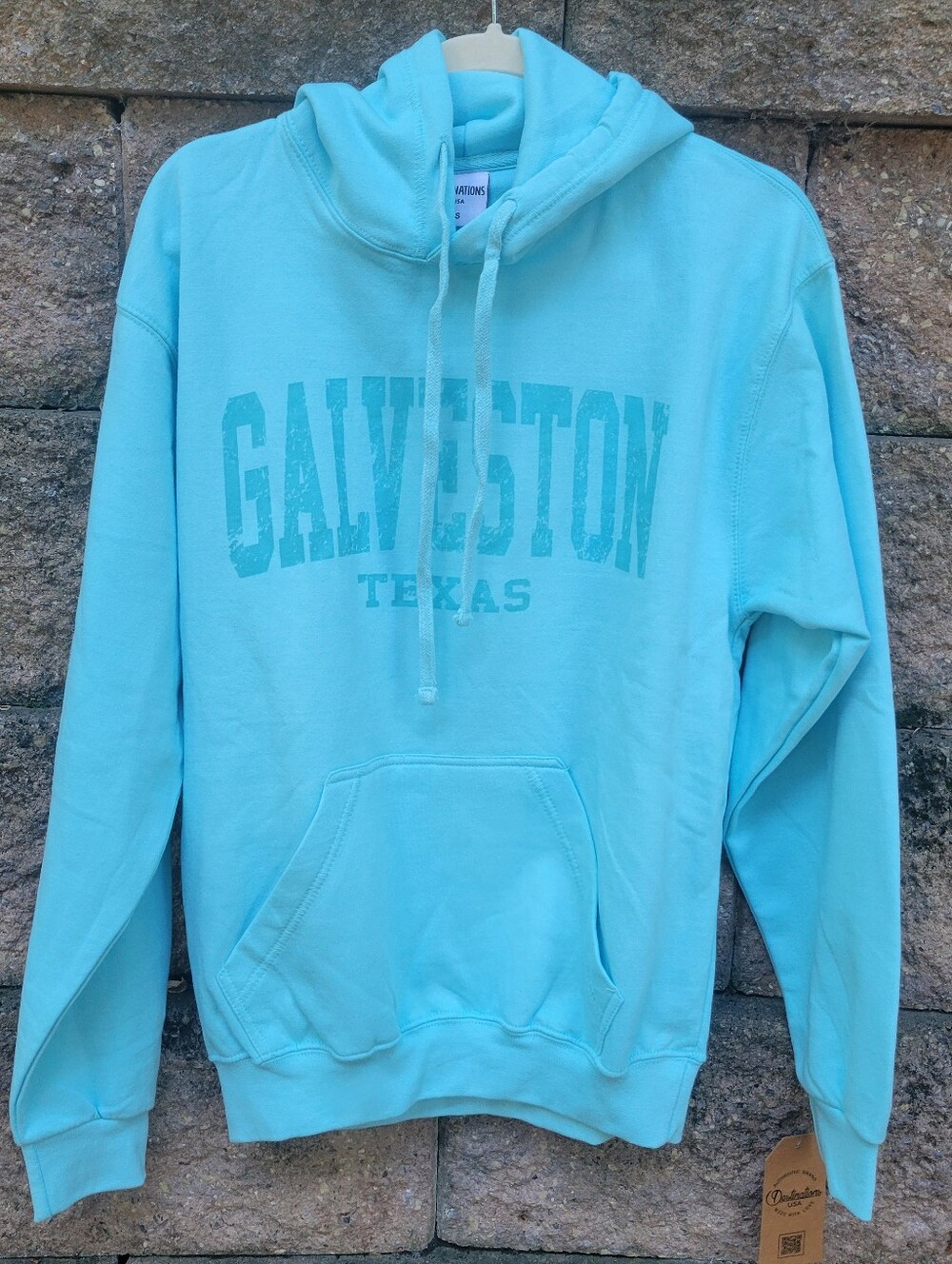 Super soft light blue Galveston Texas brand new hoodie brushed fleece sweatshirt